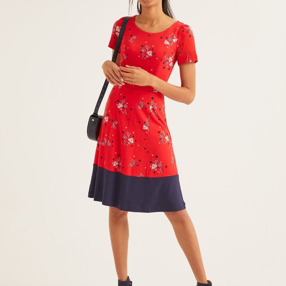 Boden EUC Red & Navy Erica Ponte Dress Size 14R